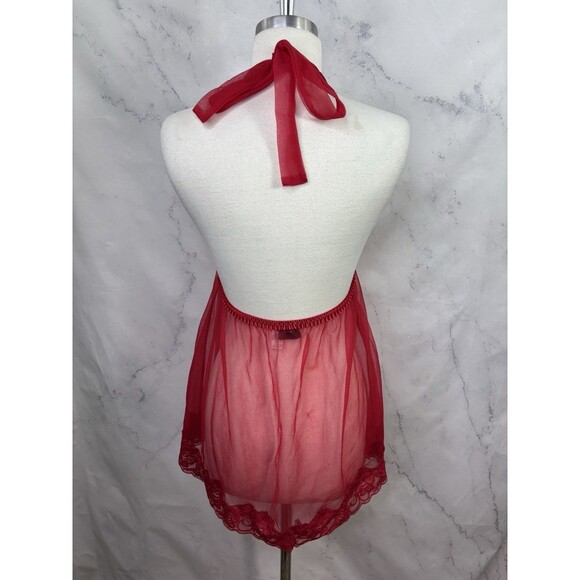 Vtg Fredericks Of Hollywood Red Babydoll Nightie Dress sz M Lingerie Mesh Gothic - Picture 7 of 15